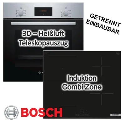 Produktbild von Herdset Bosch Backofen Kindersicherung mit Induktionskochfeld Booster autark 60 cm