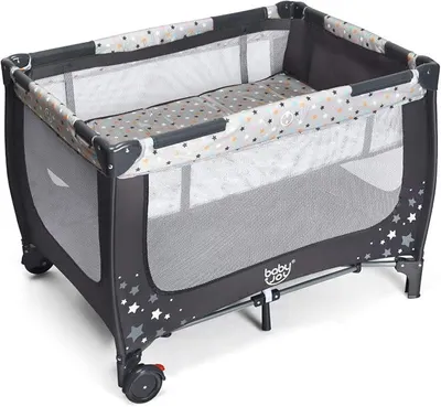 Imagen del producto de Cuna de viaje 2 en 1 Silecomplaza, plegable, cuna para bebé de 120 x 60 cm, cuna con dos niveles, incluye colchón y bolso de transporte (gris)