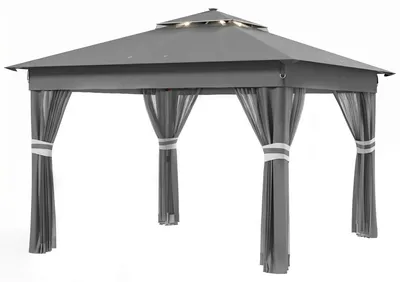 Produktbild von Outsunny Faltpavillon ca. 3 x 3 m, Pavillon mit LED, 4 Netzvorhängen, Seitenwand