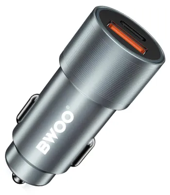 Zdjęcie produktu dla BWOO ładowarka samochodowa PD BO-CC73 1x USB-C 1x USB-A 38W srebrna