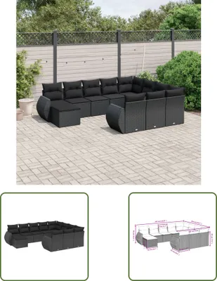 Produktbild von The Living Store 11-tlg. Garten-Sofagarnitur mit Kissen Schwarz Poly Rattan