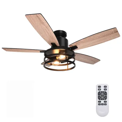 Produktbild von 112cm Deckenventilator mit Beleuchtung und Fernbedienung, DC Motor, 2x E27 Glühbirnen, 6 Windgeschwindigkeit, Timer, für Wohnzimmer Küche Esszim