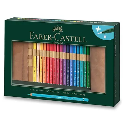 A Faber-Castell watercolor pencil set in its packaging.