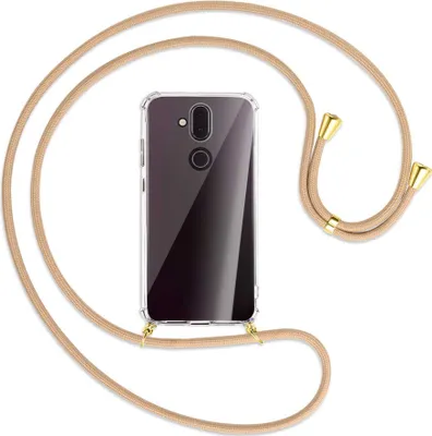 Produktbild von Handykette Backcover-Schutzhülle mit Band (Metall goldfarben) für Nokia 8.1 - beige