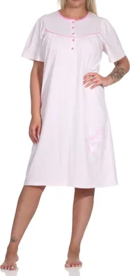 Produktbild von Elegantes frauliches Damen kurzarm Nachthemd,105 cm Länge, Knopfleiste am Hals ; rosa , 40