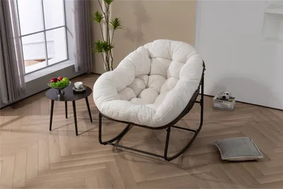 Produktbild von Rattan-Schaukelstuhl im Freien, gepolsterter Kissen-Wippen-Lehnstuhl im Freien für Veranda, Wohnzimmer, Terrasse, Garten