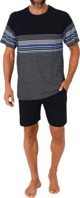 Produktbild von Normann Herren kurzarm Schlafanzug Shorty in eleganter Streifenoptik – auch in Übergrößen ; blau , 48