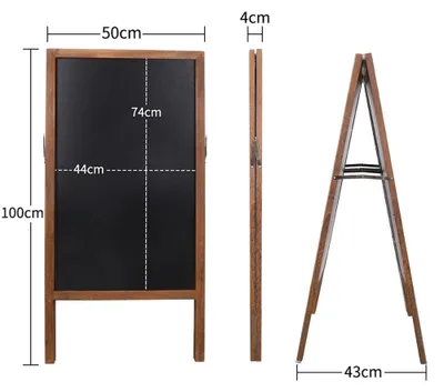 Produktbild von Kreidetafel - A-Aufsteller - Beidseitig beschreibbar - Klappbar - Mobil - 101,6 x 81,3 cm - Brauner Holzrahmen