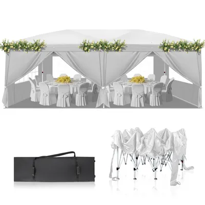 Produktbild von FCH Pavillons & Partyzelte 3x6m, Festzelt Faltpavillon Gartenzelt für Garten Terrasse Feier Party, Wasserdicht & UV-Schutz mit 6 Seitenteilen,Weiß