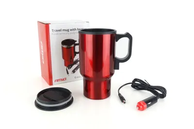 Produktbild von AMiO Kfz-Heizbecher, 450ml, 12V Zigarettenanzünder, Rot, Edelstahl & ABS, 1.2m Kabel