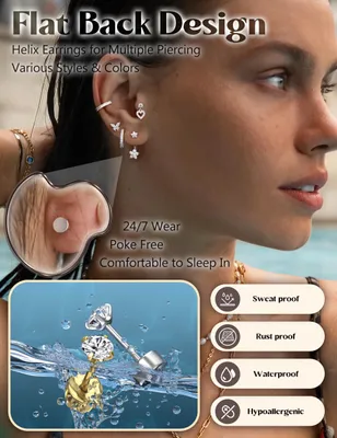Imagen del producto de Juego de piercings, 12/14 piezas, acero quirúrgico 16G, piercing para el cartílago de la oreja, ideal para el tragus