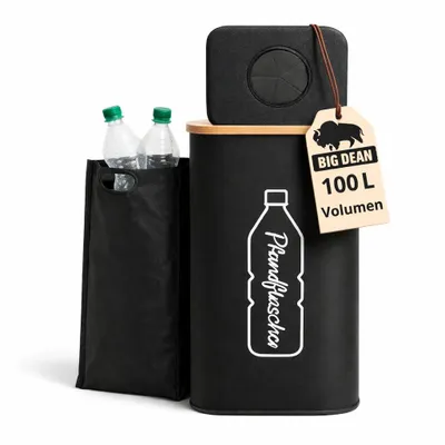 Produktbild von BigDean Pfandflaschen Sammelbehälter 100L – Pfandflaschen Behälter Pfandsammler für Zuhause – für 30–40 Flaschen bis 1,5L