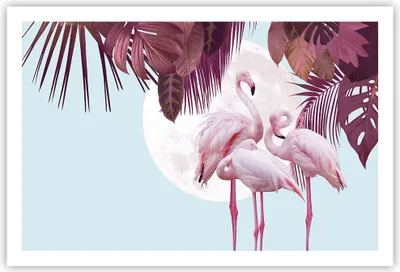 Produktbild von Poster - Poster ohne Rahmen - Flamingos Palmen Mond - 91,5x61 cm - Wand Bild - Wanddeko - Wandbilder - Kunstposter - Wandposter - Bilder - Kunstdruck - Wanddekoration - Wandbild - P2XAA91x61-4598