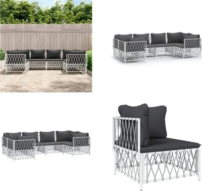 Image de vidaXL 6 pcs. Garden Lounge Set with Coussin White Steel - Garden Lounge Set - Garden Lounge Sets - Lounge Set - Garden Lounge Set