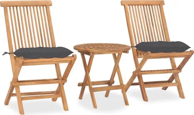 Produktbild von 3-tlg. Garten-Essgruppe mit Kissen Klappbar Massivholz Teak