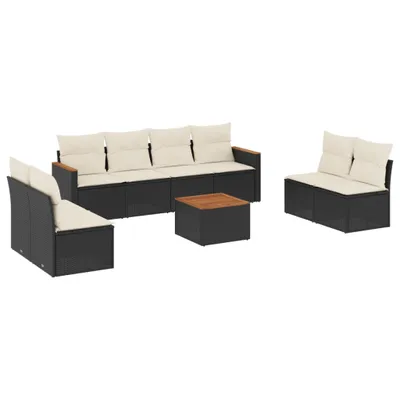 Produktbild von vidaXL 9-tlg. Garten-Sofagarnitur mit Kissen Schwarz Poly Rattan