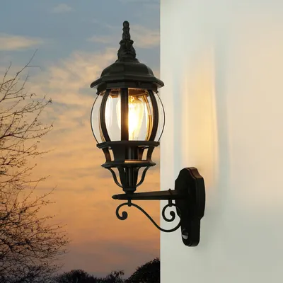 Produktbild von Außenleuchte Wand Schwarz IP23 E27 Glas Aluminium Rustikal Außenwandlampe Garten Haus