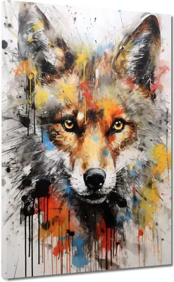 Produktbild von Wolf Pop Art abstrakt Leinwandbild Wandbild  Kunstdruck XL Wanddeko: 90x120x4cm