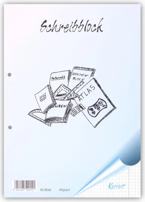 Produktbild von Schreibblock, Kariert, DIN A4, 50 Blatt, 80g-qm, 2-fach gelocht, kopfgeleimt