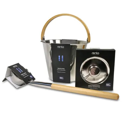 Produktbild von SET> Rento Saunakübel, Kelle + Thermometer Edelstahl