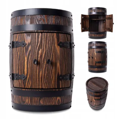 Zdjęcie produktu dla Drewniana szafka barowa w kształcie beczki 55x40 cm – drewniana szafka na alkohol do przechowywania butelek whisky i wina | Szafka barowa w kształcie beczki, minibar, szafka na wino, meble w stylu rustykalnym i loftowym, pomysł na prezent