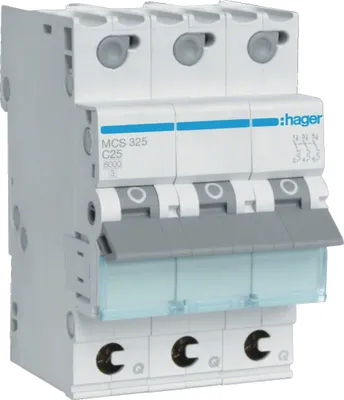 Immagine prodotto di Interruttore LS Hager a 3 poli, 6 kA, caratteristica C, 25 A Hager MCS325, 1 pz.