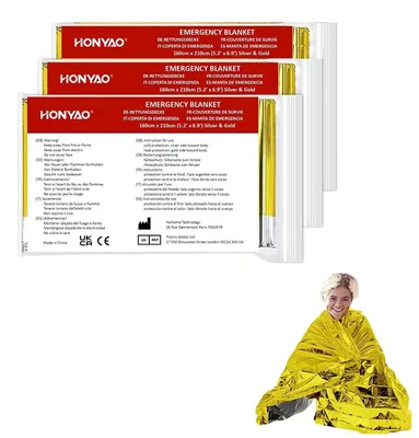 Obrázek produktu pro Záchranná deka - Termofólie - 210 x 160 cm - Zlatá a stříbrná - 3 kusy