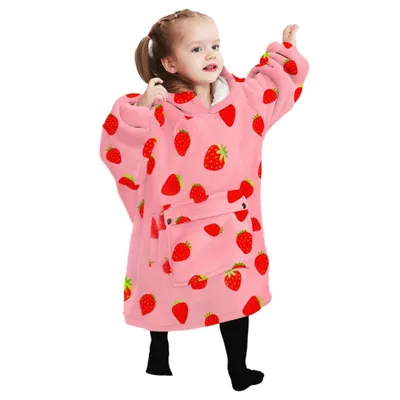 Produktbild von Kinder Hoodie Decke Erdbeere mit Ärmeln Fleece 64 cm für 2–6 Jahre