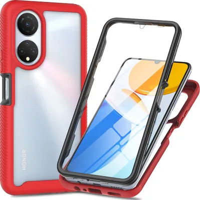 Produktbild von Huawei Honor X7 Hülle, TPU Bumper mit Eingebautem Displayschutz 360 Grad Komplettschutz Schutzhülle für Huawei Honor X7 Rot
