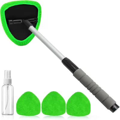 Produktbild von Auto Windschutzscheibe Reiniger, 4 wiederverwendbare waschbare Mikrofaser Pads und ausziehbarer Griff Auto Windschutzscheibe Wischer Kit