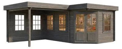 Produktbild von Alpholz 5-Eck Gartenhaus Pepe 618x462cm Imprägniert Grau mit 40mm Wandst.