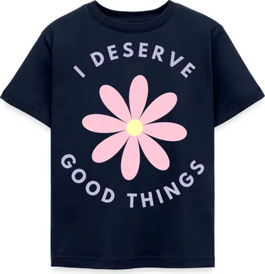Produktbild von Spreadshirt I Deserve Good Things Statement Hippie Spruch Blumen Kinder T-Shirt, 122/128 (7-8 Jahre), Navy