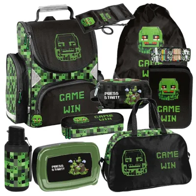 Produktbild von PASO Schulranzen-Set XXL PIXELS 9-teilig – Ergonomischer Schulranzen Für Jungen & Mädchen, Grundschule Klasse 1–4