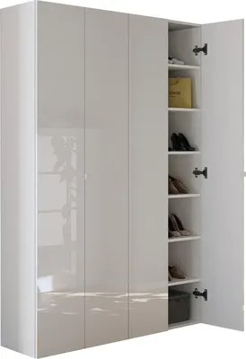 Produktbild von Dmora Schuhschrank 126x35x186 cm Hochglanz Weiß, 12 Regale für 42 Paare