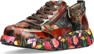 Produktbild von Laura Vita Damen Sneaker Plateau Slipper mit Blumenmuster Nikito 62, Größe:39 EU, Farbe:Braun