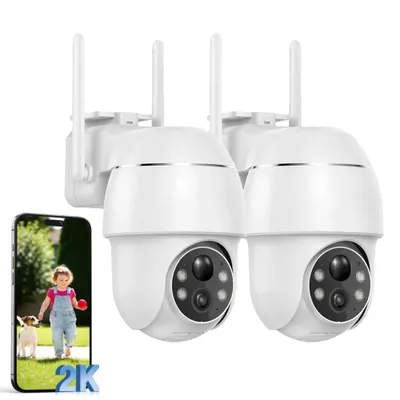Produktbild von 2K Überwachungskamera Aussen WLAN 355°/90° Schwenkbar WLAN Kamera Outdoor 3MP WiFi Kamera mit Automatische Verfolgung 30m Nachtsicht in Farbe IP66 2PC