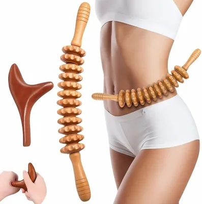 Produktbild von Faszienrolle, Faszien Massageroller, Faszienstab, Holz Massagestäbchen, Massage Roller mit Griff, Rücken Massagegeräte, Handmassager Massagehilfe