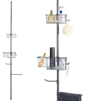 Produktbild von bremermann Teleskop-Badregal, 2 Körbe, 2 Handtuchstangen, Teleskop-Stange bis max. ca. 290 cm, grau