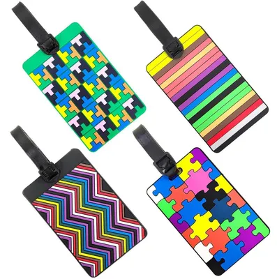 Productafbeelding van Set van 4 bagagelabels, PVC, kleurrijk, geometrisch patroon, 6,5 x 10,5 cm