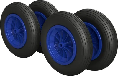 Image de 4 x Roue en polyuréthane Ø 350 mm 3.50-8 palier lisse roue de brouette pneus anti-crevaison, noir/bleu