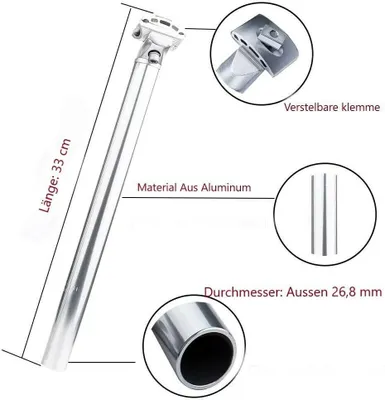 Produktbild von Kalloy Alu Fahrrad Sattelstütze Sattelstange S-243 Aussen Ø 26,8 mm Länge 33 cm silber*