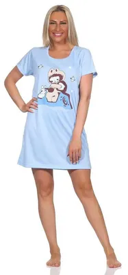 Produktbild von Damen Nachthemd Sleepshirt Nachtwäsche; Hellblau/M/38
