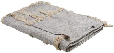 Obrázek produktu pro BELIANI Přikrývka béžová a šedá bavlna 130 x 180 cm ručně vyšívaná přehoz na postel se střapci boho styl