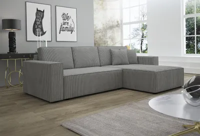 Produktbild von Ecksofa Schlafsofa Sofa CONOR Stoff Hellgrau Ottomane Rechts