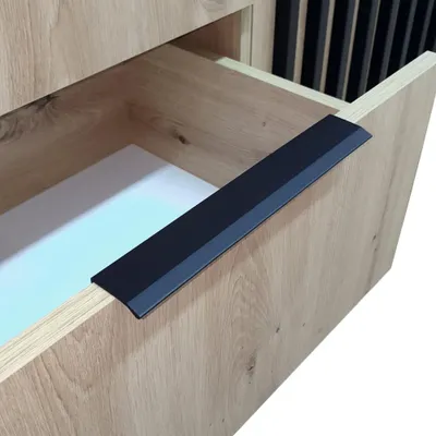 Produktbild von Schlafzimmer Sideboard mit 155 cm Breite in Eiche mit Schwarz, Akustikpaneel-Optik - NAMUR-160