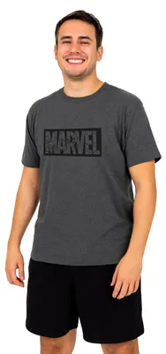 Produktbild von Marvel Schlafanzug für Herren - Pyjama Set Männer Kurzarm Oberteil mit Shorts Hose Grau/Schwarz L