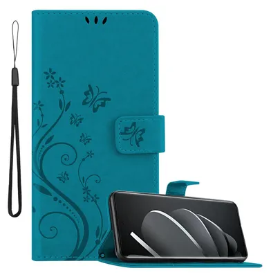 Produktbild von Cadorabo Hülle für Xiaomi RedMi Note 14 Pro 5G Hülle in FLORAL BLAU Schutzhülle im Blumen Design mit Magnetverschluss, Standfunktion und Kartenfächern Book Case Cover