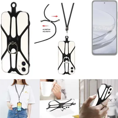 Produktbild von K-S-Trade 3in1 Handykette Handyband Handykordel Halsband Smartphone-Ring Handy-Ring kompatibel mit ZTE Axon 60 Fingerhalterung Handyring Tischständer