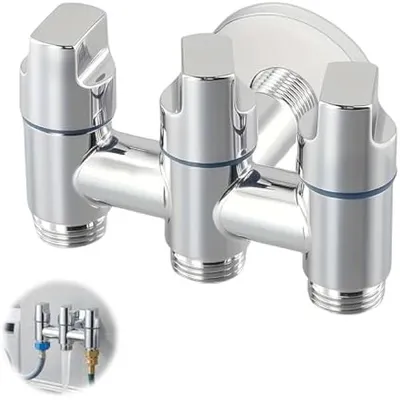 Produktbild von 3 Wege Wasserfüll Eckventil, Wasserwechsler Steuerventil 1/2 Zoll Kombi Eckventil 3 Wege Winkelventil Ein Einlass Und Drei Auslass Eckventil für Küche Waschmaschinen Bad