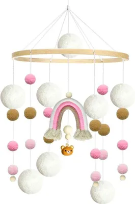 Productafbeelding van Regenboogmobiel voor baby's - Windspelletje - Mobiel voor babybedje (roze)